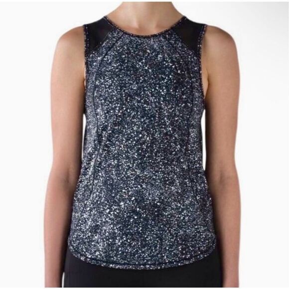 Lululemon Sculpture Tank Top Athletic Size 8 Splatter White Black UPF 50 - Picture 1 of 9